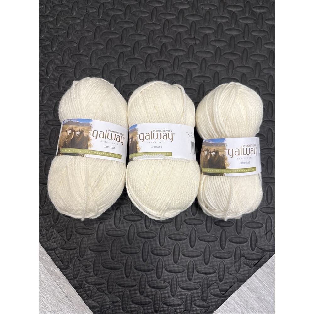 Plymouth Yarn Galway Worsted Yarn Lot Of 3 Color 8 Bleach